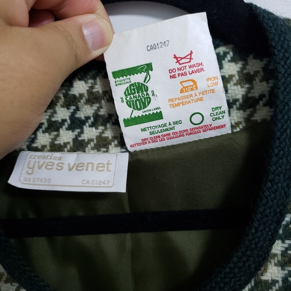 VINTAGE YVES VINET Green Houndstooth Wool Gold Lion Buttons Blazer - Picture 9 of 13